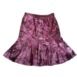 Ann Taylor A-Line Skirt in Burgundy and Pink Paisley